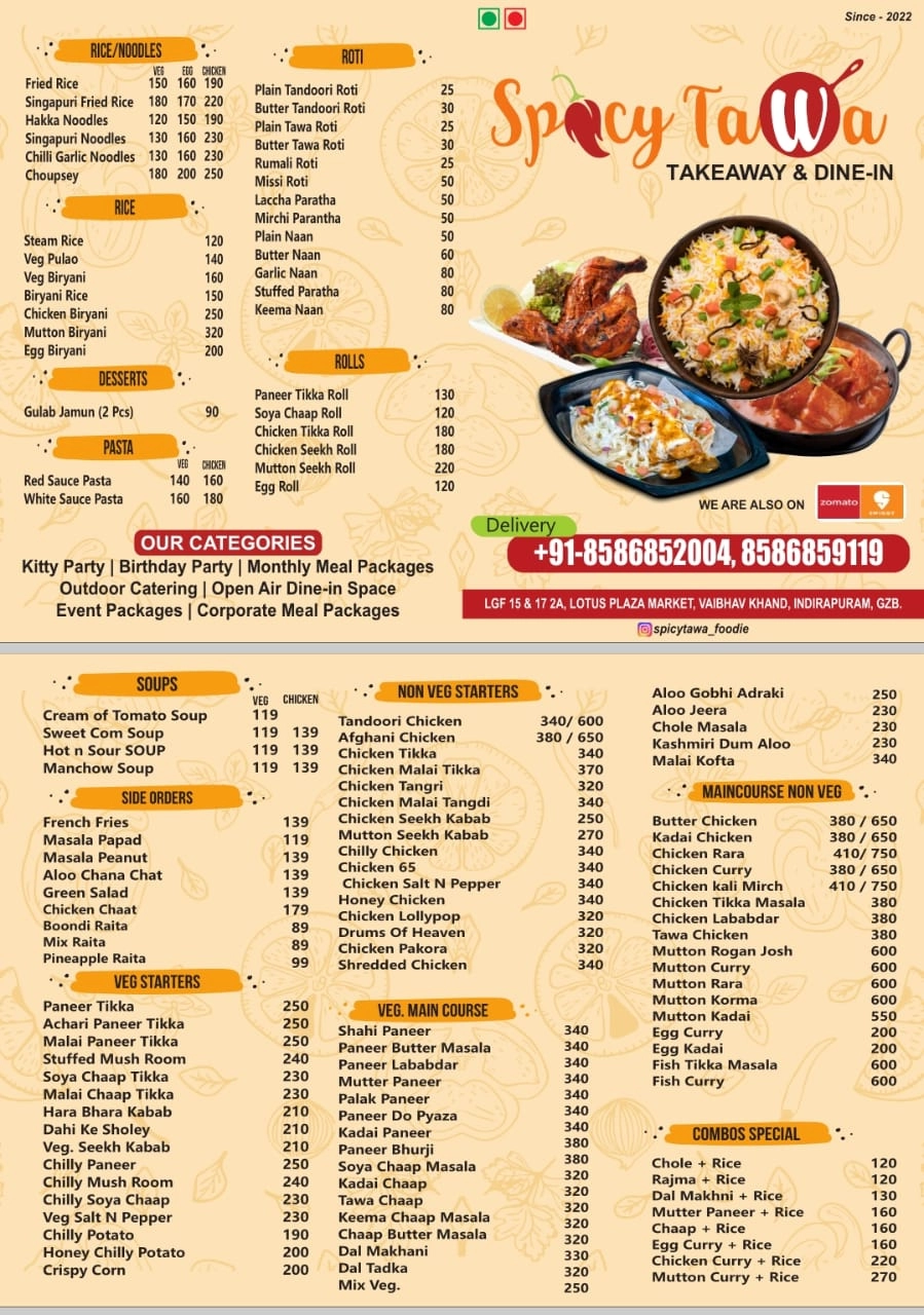 Spicy Tawa Menu